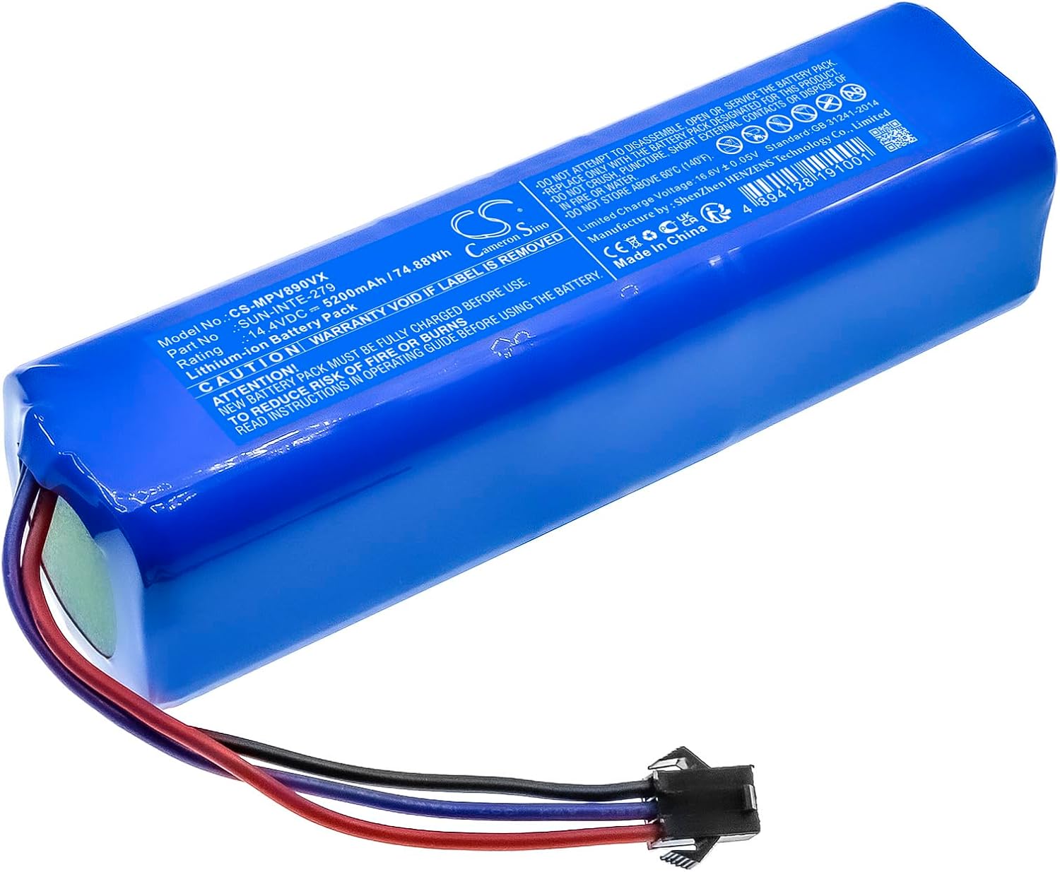 Cameron Sino Battery for Mamibot eXVAC 890, Garlyn SR-800 Max PN:Mamibot SUN-INTE-279 5200mAh / 74.88Wh