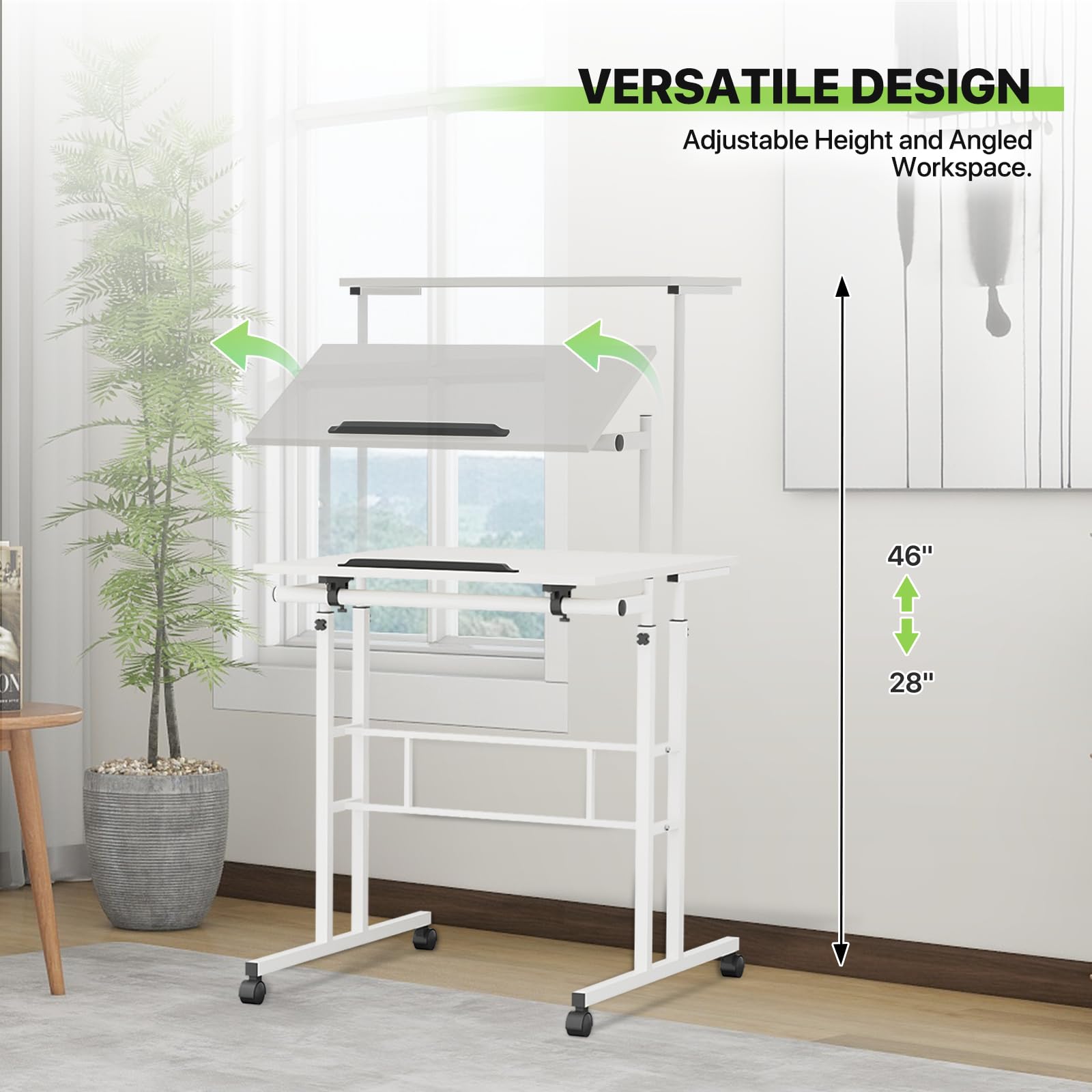 Magshion Standing Desk with Wheels 28-46 Heights Adjustable Sit to Stand Up Mobile Computer Table with Keyboard Tray — view 6