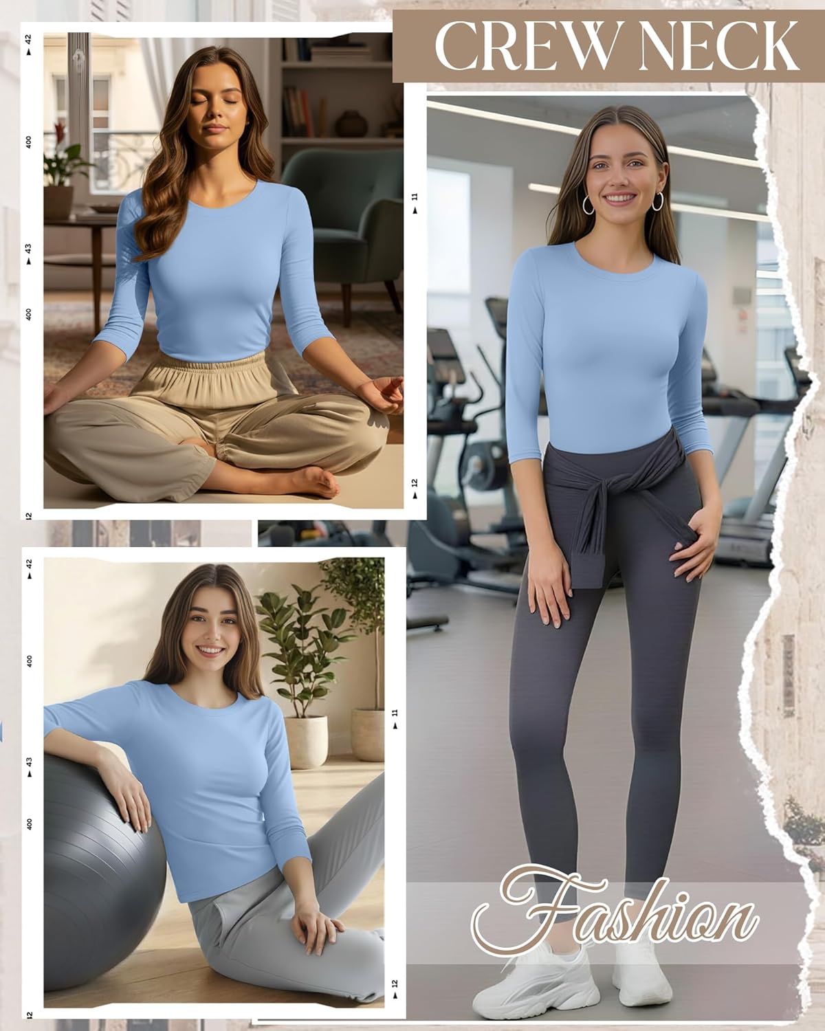 Neer Women's Workout Tops 3/4 Sleeve Compression Shirt Athletic Gym T-Shirt Yoga Running Fitted Crew Neck Basic Tee - Image 4