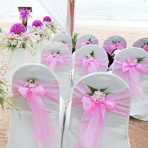 Vista 30 de 25 bandas de organza para silla de boda, banquete, fiesta, decoración de silla, lazos, bandas para cubrir eventos, suministros - marfil Marfil,Rosa