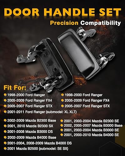 Miniatura 9 de Juego de manijas de puerta exterior de metal, cromadas, compatibles con Ford Ranger 1998-2011, Mazda B2300 B3000 B4000 2001-2010, conductor