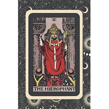 The Hierophant Journal - Lined Paper Notebook - Vintage Tarot Card on Celestial Astrological Background Black TR JO 6" x 9" 110pages