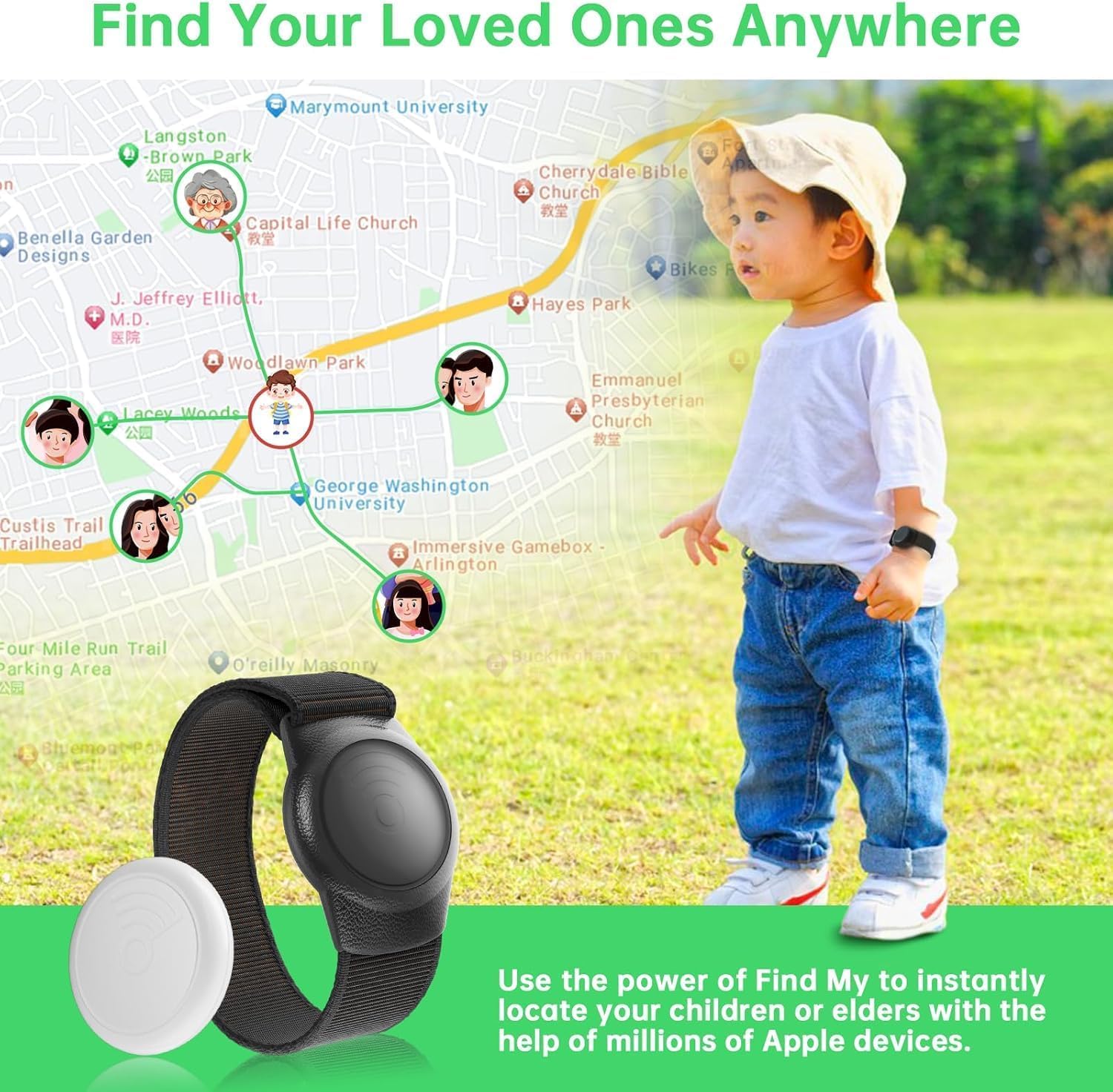GPS Tracker for Kids,Real-Time Kids Tracker Works with Apple Find My App (iOS Only, Not for Android) Lightweight GPS Tracker,Hidden Mini GPS Tracking Device,Waterproof, No Monthly Fee.