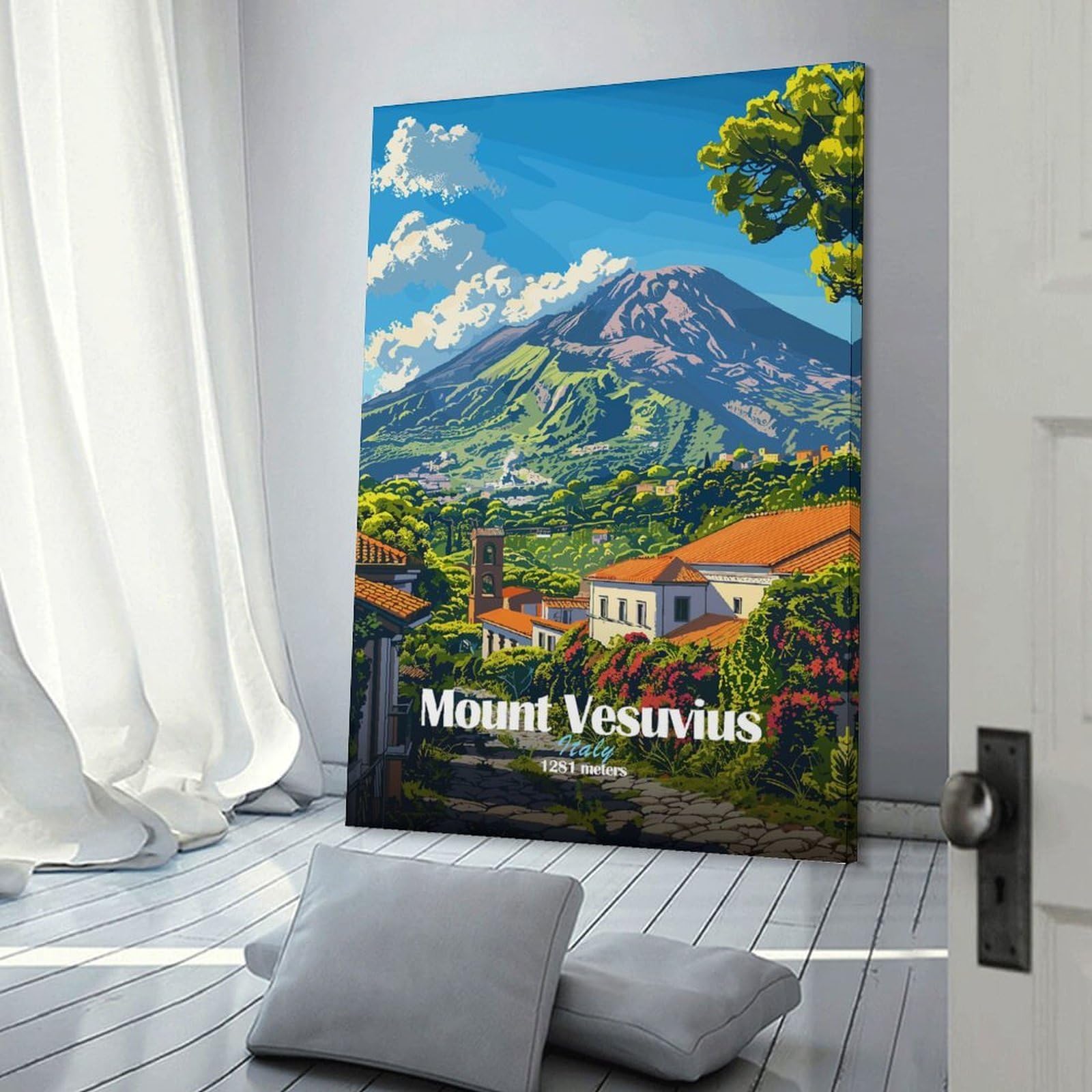 Junmoney Mount Vesuvius Italy Room Decor Wall Art 24x36inch(60x90cm), for Bedroom Walls, Guest Spaces Or Lounges, An Easy Wall Refresh for Bedrooms