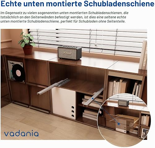 VADANIA Glissière de tiroir sous plan de 400 mm, Push-to-Open, 1 paire - 2