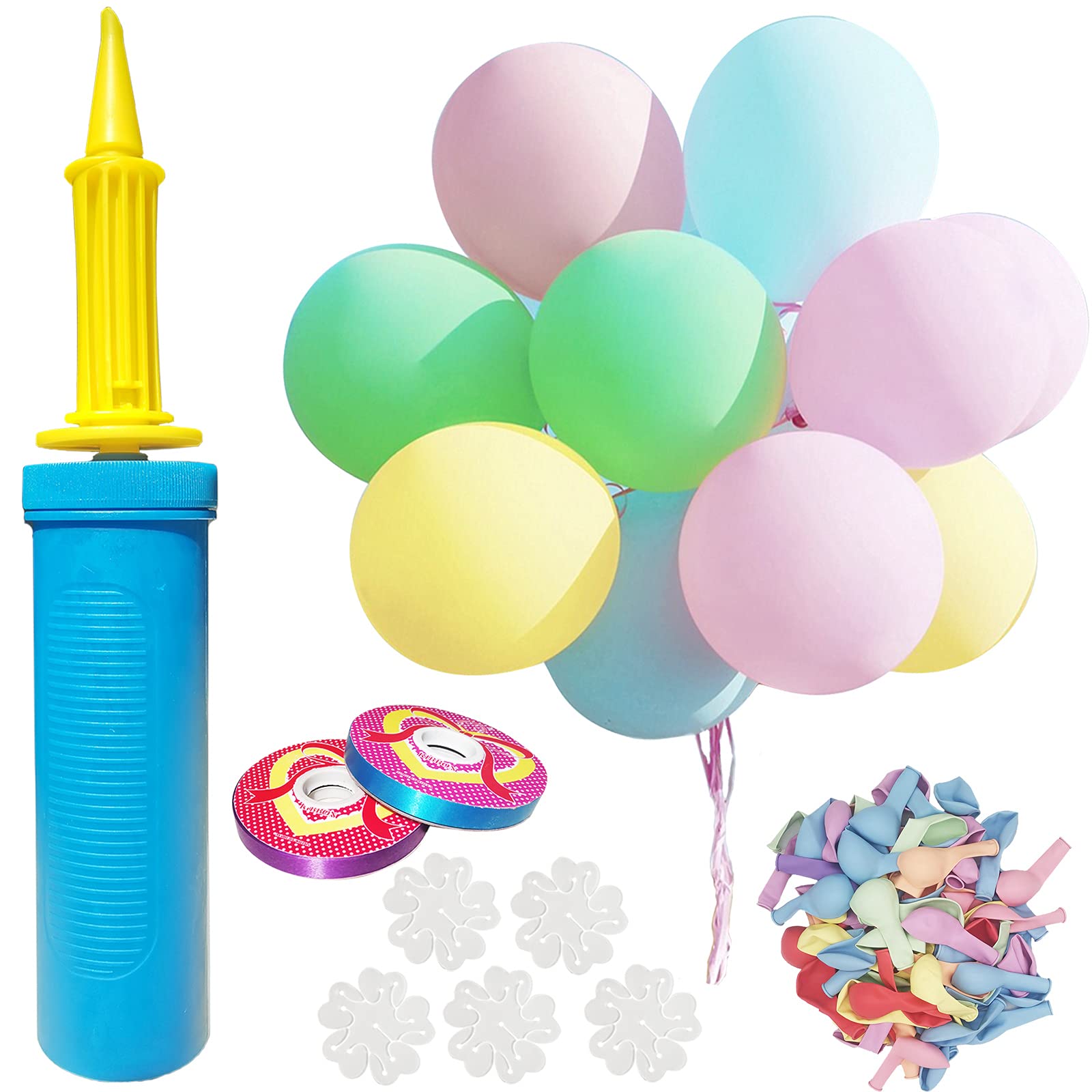 Balloons and Pump Hand Held 100PCS Assorted Colors Premium Latex Balloon Vibrant Colorful for Birthday Party Wedding Christmas Holidays Graduation Shower Decorations Accessory.Helium Or Air Use.