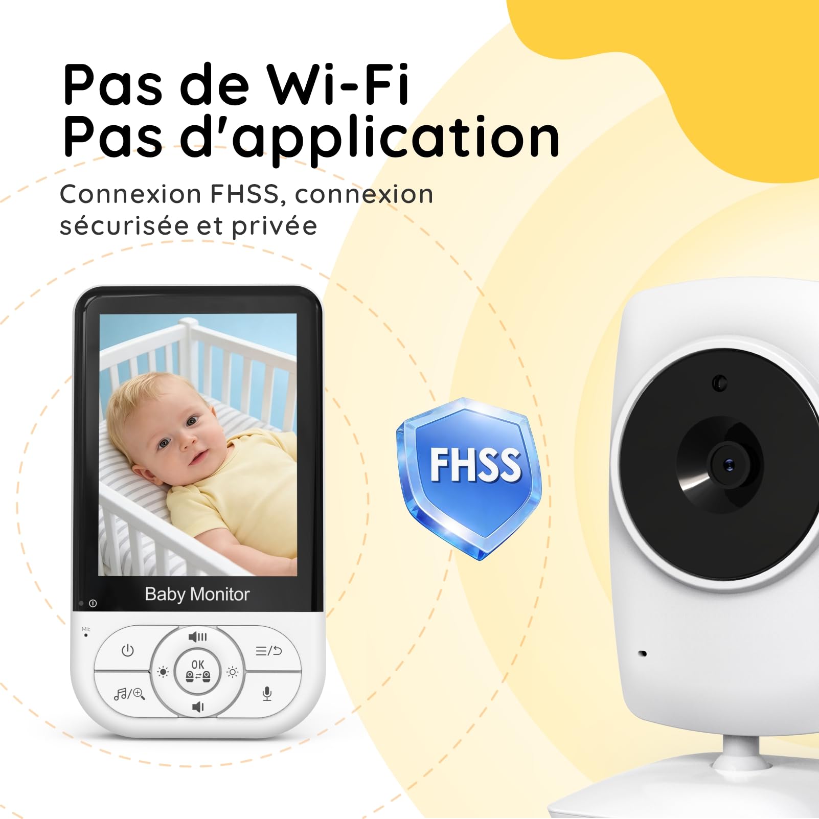 Babystar Babyphone caméra,3.2 Pouces écran LCD Moniteur bébé avec caméra et Vision Nocturne, Mode ECO, Audio bidirectionnel, capteur de température, Rappel d'alimentation, 4 berceuses
