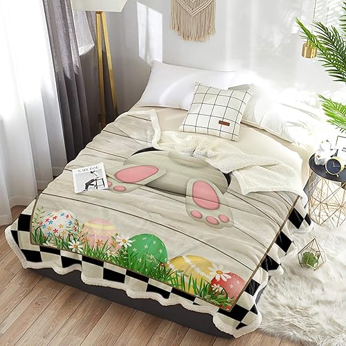 Miniatura 7 de Manta de franela Sherpa para el día de Pascua, manta de forro polar reversible de felpa gruesa y reversible para decoración de cama, sofá, tablón