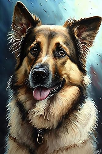 STOJAN Diamond Painting Kits Dog in Oil Painting, Diamond Painting 5D Round Diamond Digital Painting Cartoon Beginners DIY Making, 12X18Inch for