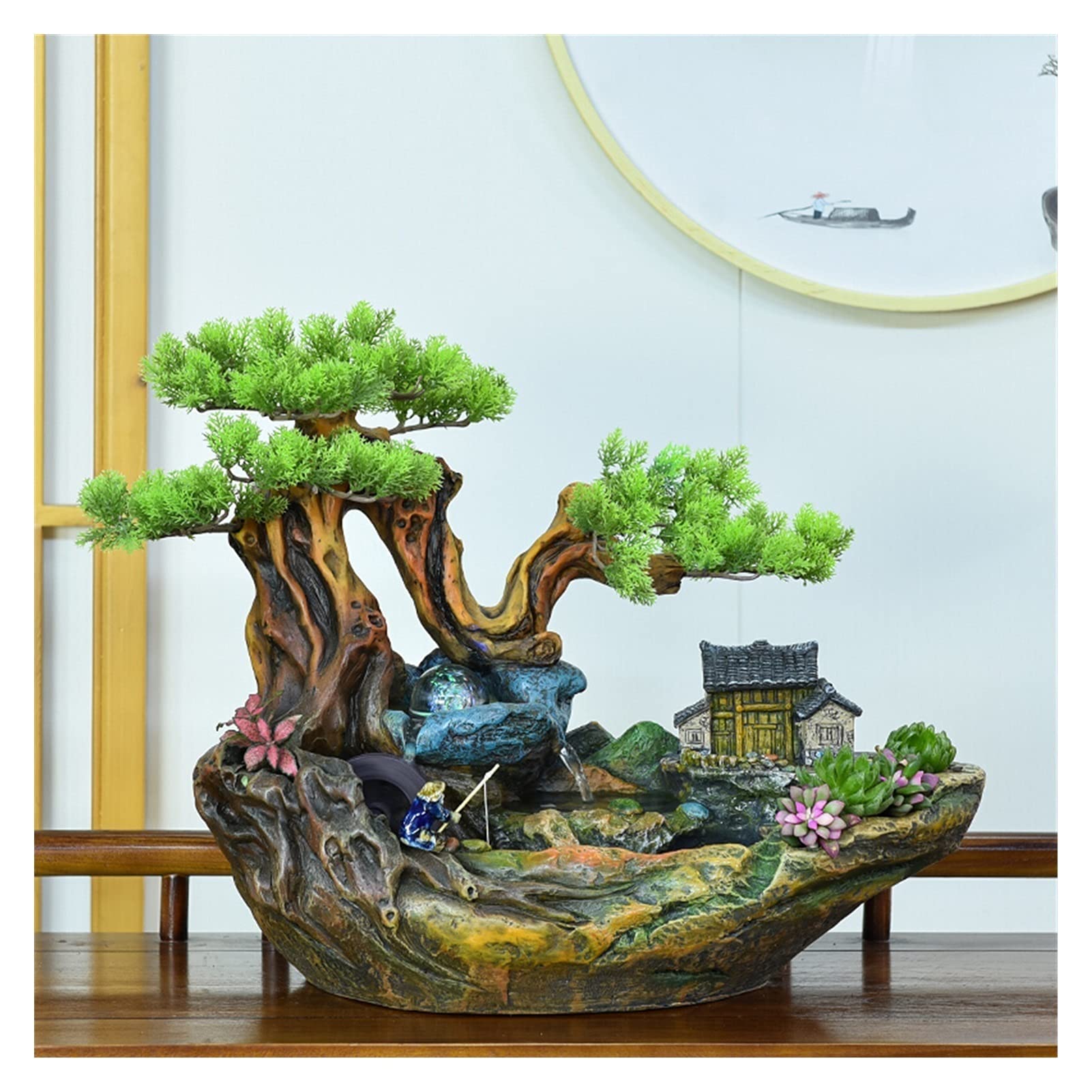 Fuente de mesa Relajación Interior Fuente de escritorio Cascada Zen Meditación Cubierta Cascada Característica - Humidificador Rockery Hogar Decoración de escritorio decorativo fuente de mesa