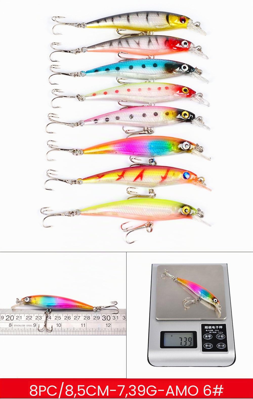 Kit di Esche da Pesca in Mare Artificiali 43 Pezzi Spinning Set - Rigida bionica Contiene Crankbaits, Stickbait, Ganci