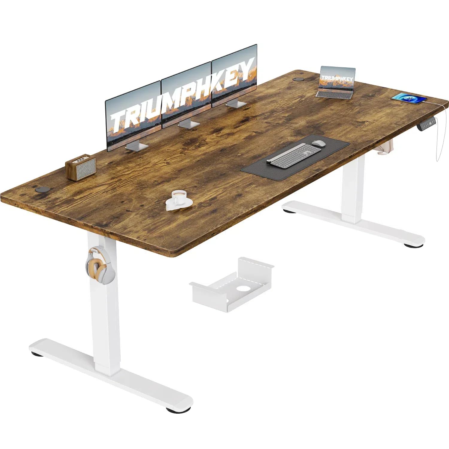 Bureau réglable en hauteur 200x80 cm TRIUMPHKEY marron vintage