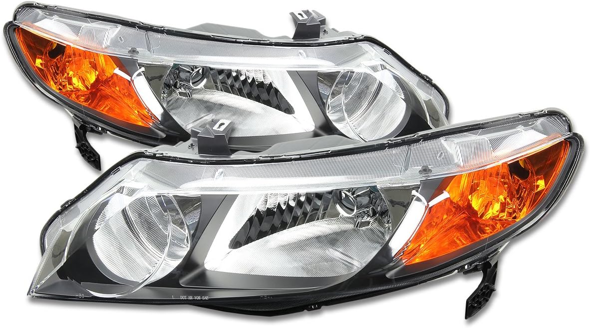 DNA MOTORING Headlights Assembly Compatible with 2006-2011 Honda Civic 33101SNAA02, 33151SNAA02, HO2503125, HO2502125, Black/Amber, HL-OH-HC064D-BK-AM - Amazon product rated Grade B