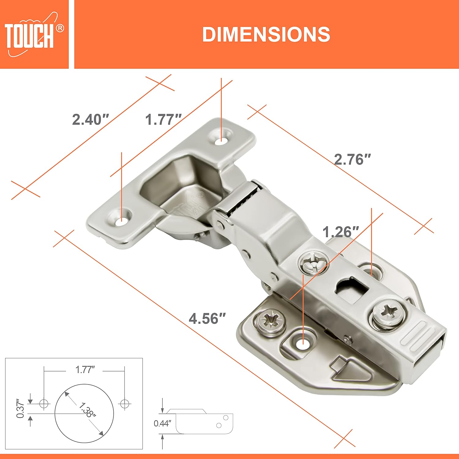 TOUCH Cabinet Hinges (10 Pairs, 20 PCS) Frameless Cupboard Door Soft Close Hinges 3/8" Inch Half Overlay Concealed European Clip-On Hinges for Kitchen Cabinet 3D Adjustable with Dowels