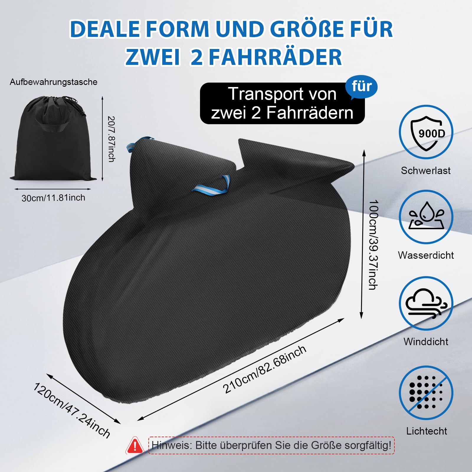 Fahrradabdeckung für 2 Fahrräder - 900D Fahrradschutzhülle PU-Beschichtung Außenbereich Wasserdicht & Strapazierfähig Fahrradplane mit 6M Elastisches Seil Passend für Fahrradträger am Auto