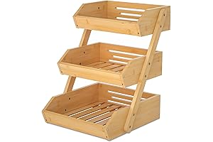 Bamboo Fruit Basket Display Stand for Kitchen Countertop Storage