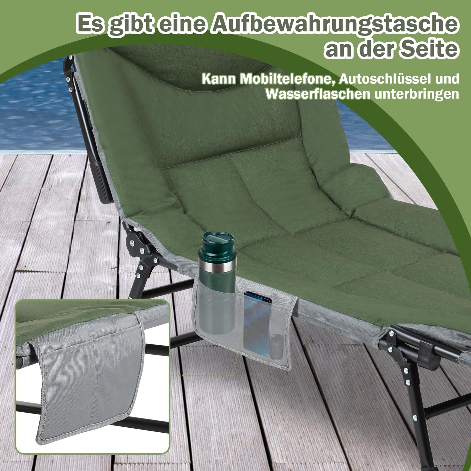 Lettino da pesca alla carpa fino a 160 kg, pieghevole, con borsa per il trasporto, 195 x 65 x 32 cm, letto da campeggio imbottito, per campeggio, pesca, spiagge, giardini, verde