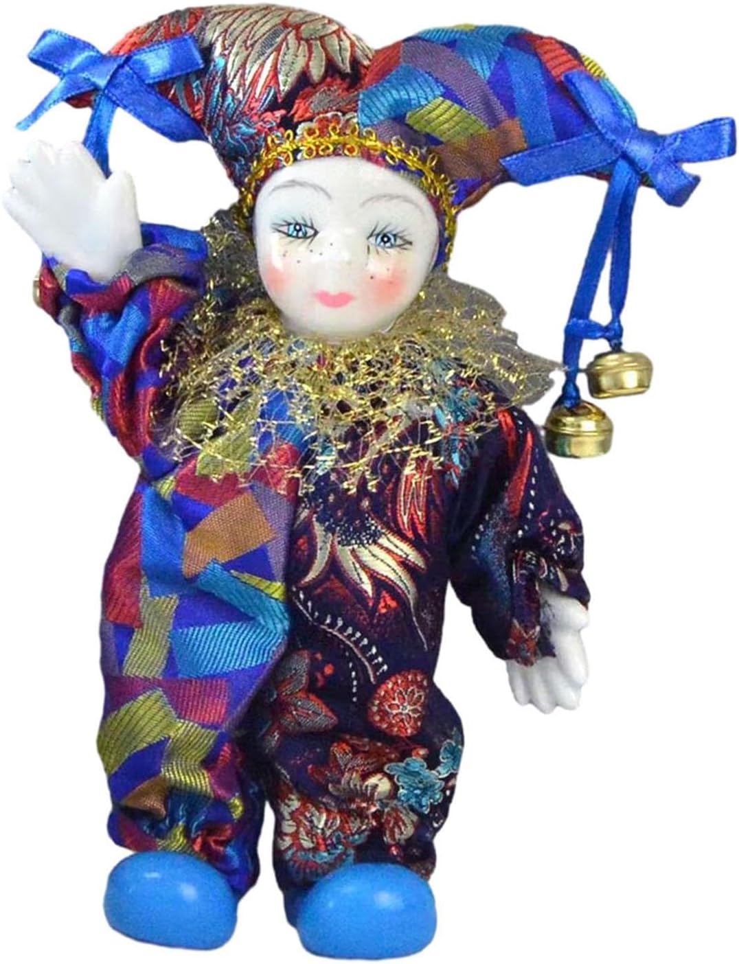 20cm Porcelain Hanging Foot Clown Doll Harlequin Doll, Desk Shelf Display Ornaments, Style C