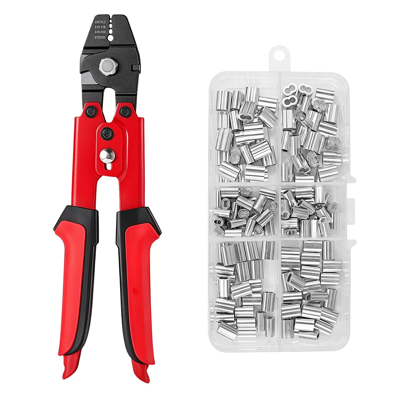 150Pcs Wire Rope Crimping Tool, 1.2/1.5/2mm Heavy-Duty Ferrule Swaging Tool, Wire Crimps, Crimping Tool Set Ideal for Cable Railing Decking Fencing