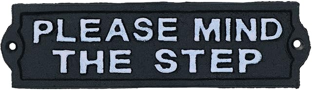 AB Tools Please Mind The Step Sign Plaque Cast Iron Garden Garage Wall Safety Work