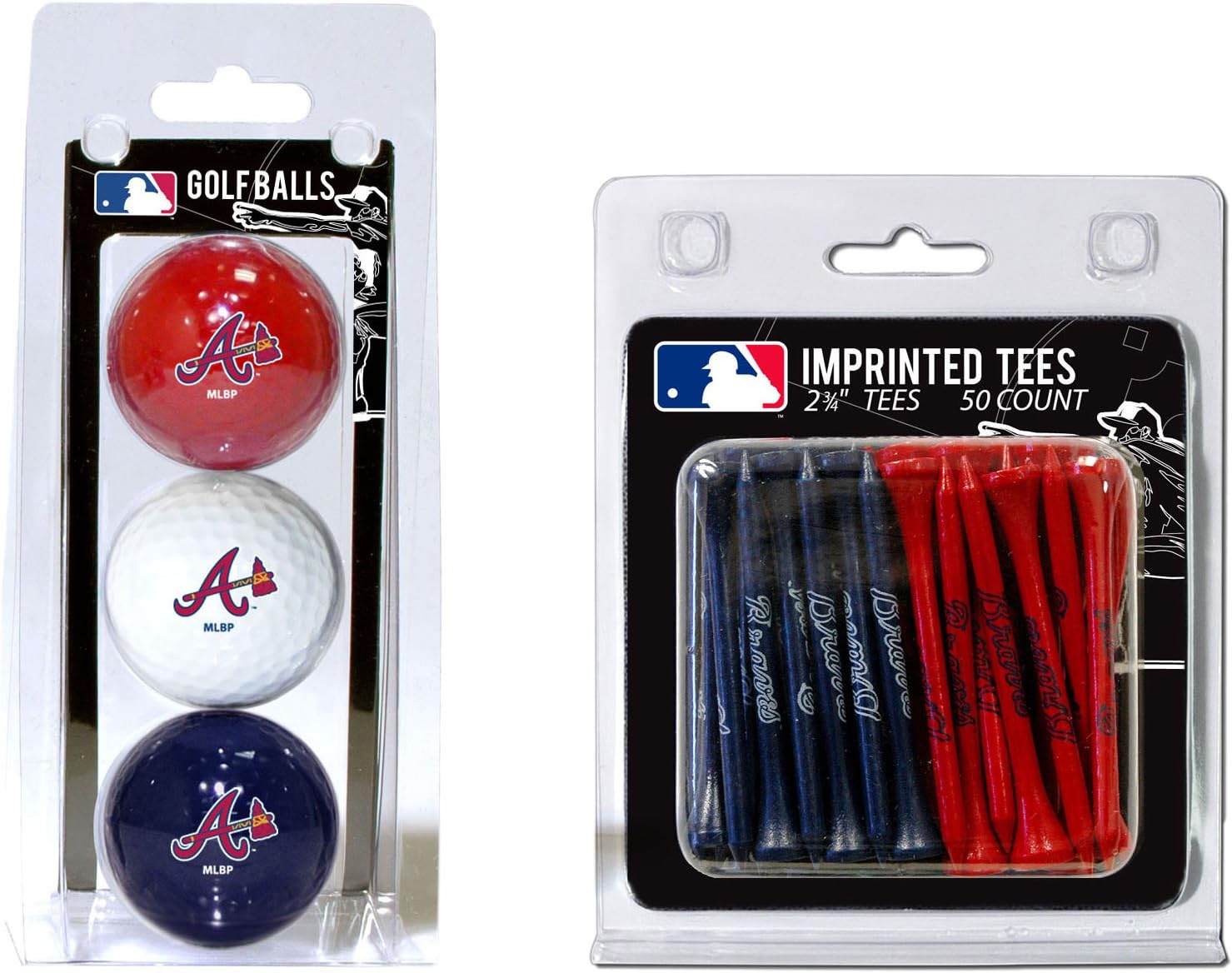 Team Golf MLB Logo Imprinted Golf Balls (3 Count) & 2-3/4" Regulation Golf Tees (50 Count), Multi Colored