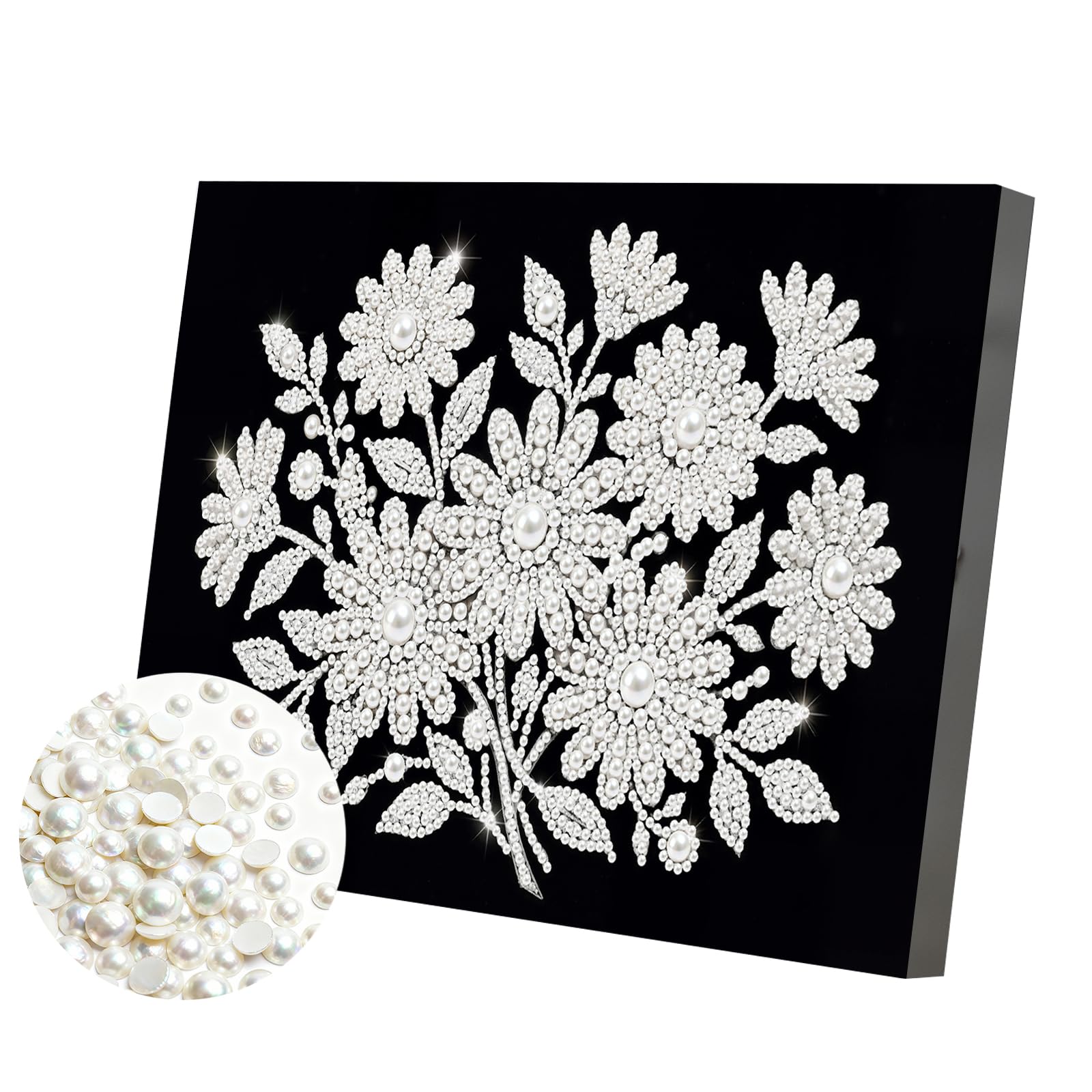 DIY Pearl Painting Kit with Wooden Frame, 3D Plastic Pearl Gemstone Ocean Art Craft for Adults Beginners, Diamond Art Kits for Adults, Home Wall Decor Ready Gift for Women 7.8X11.8inch(Bouquet)