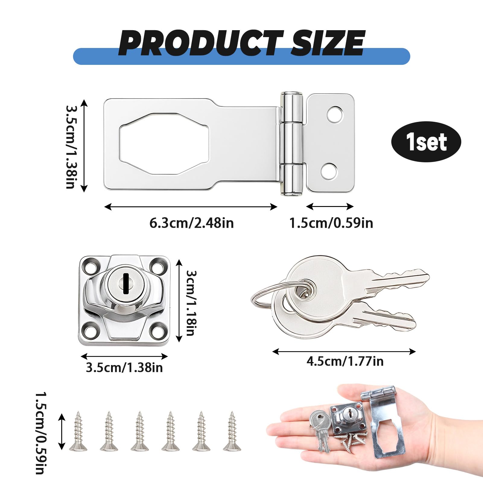 Keyed Hasp Lock Right Angle 90 Degrees Lock Hasp with Padlock and Keys, Zinc Alloy Shed Door Clasp Latch - Image 2