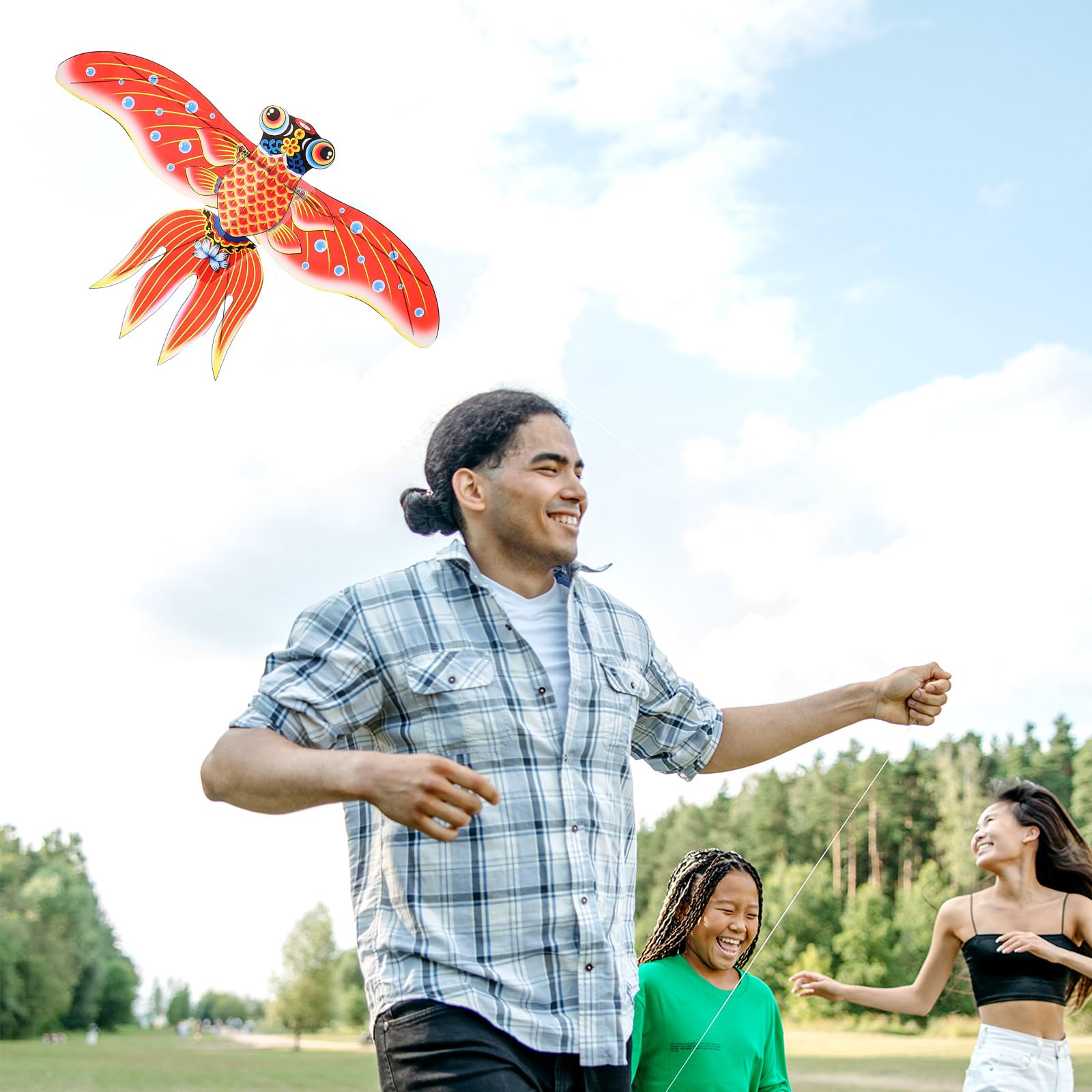 FAVOMOTO 1 Set Kite, Fishing Rod Kite Colorful Goldfish Fly Kite with 30m String Kite Handle Animal Kite Beach Kite Easiest Single Line Beach Kite for Outdoor Games Activities