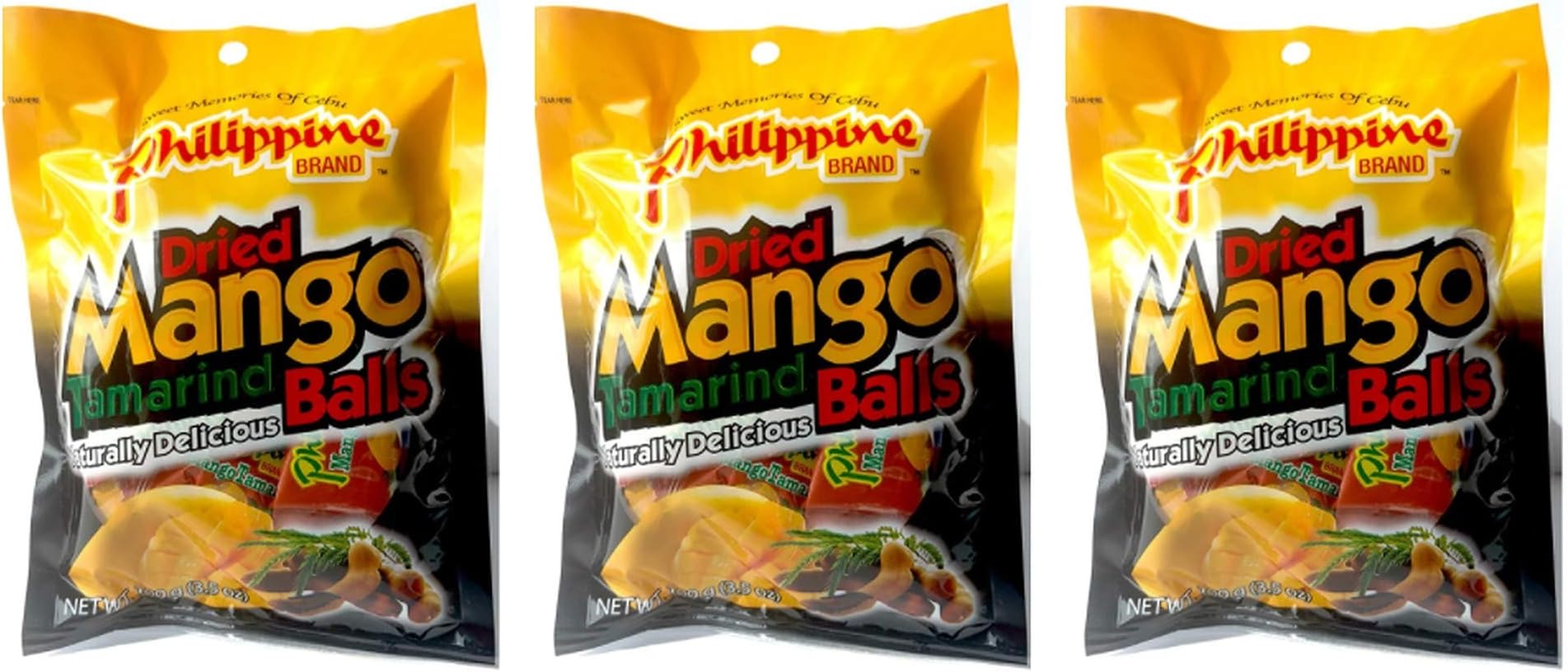 Philippine Brand Dried Mango Tamarind Balls, 3.53-Ounces Pouches (Pack of 3)
