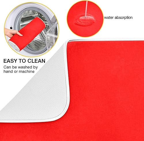 Miniatura 3 de Tapete rojo grande para secar platos, accesorios de cocina, tapete escurridor de platos de microfibra, resistente al calor, 18 x 24 pulgadas