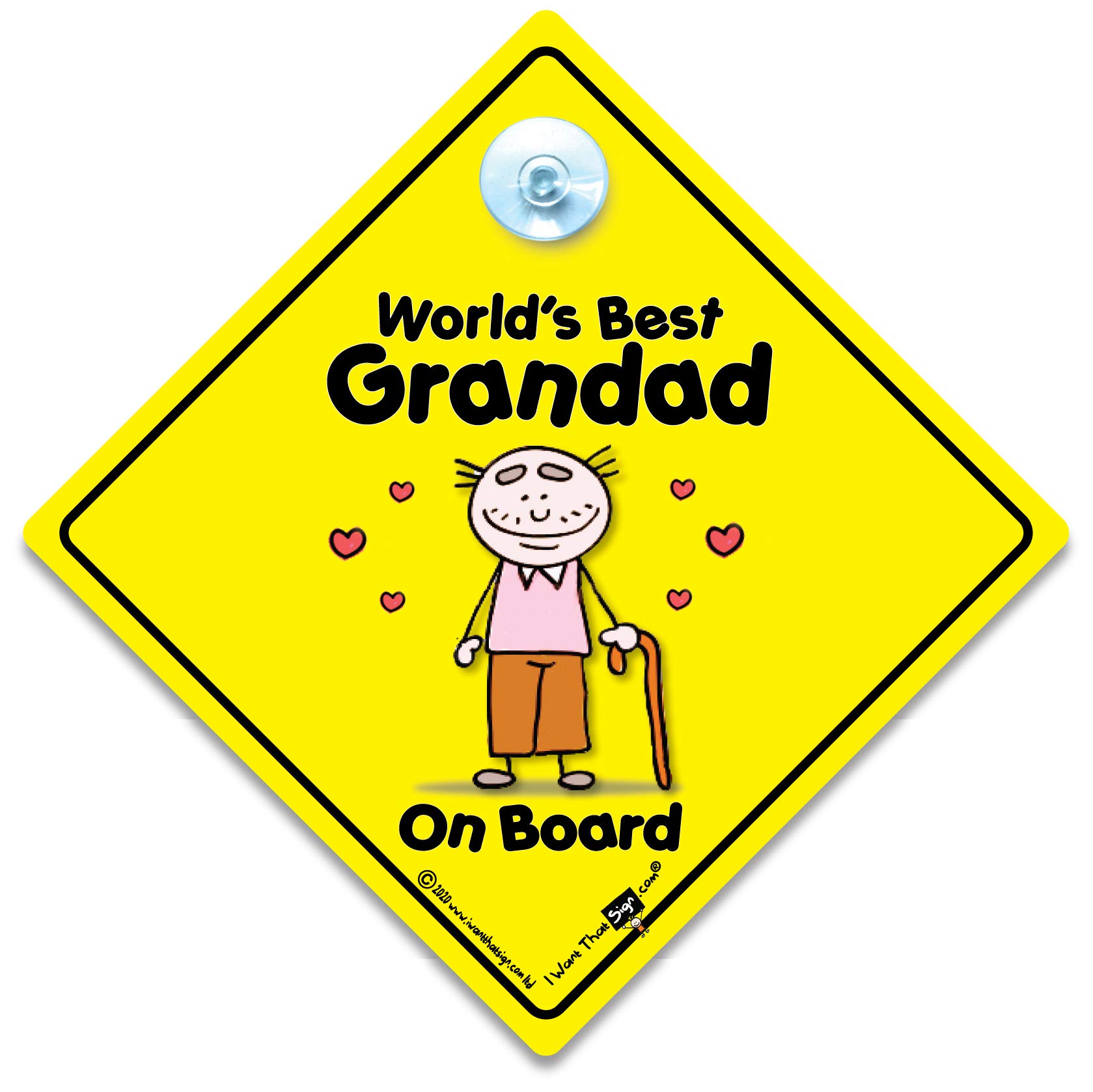 World's Best Grandad On Board, World's Best Grandad Car Sign, Baby on Board Sign Style with Suction Cup Attachment