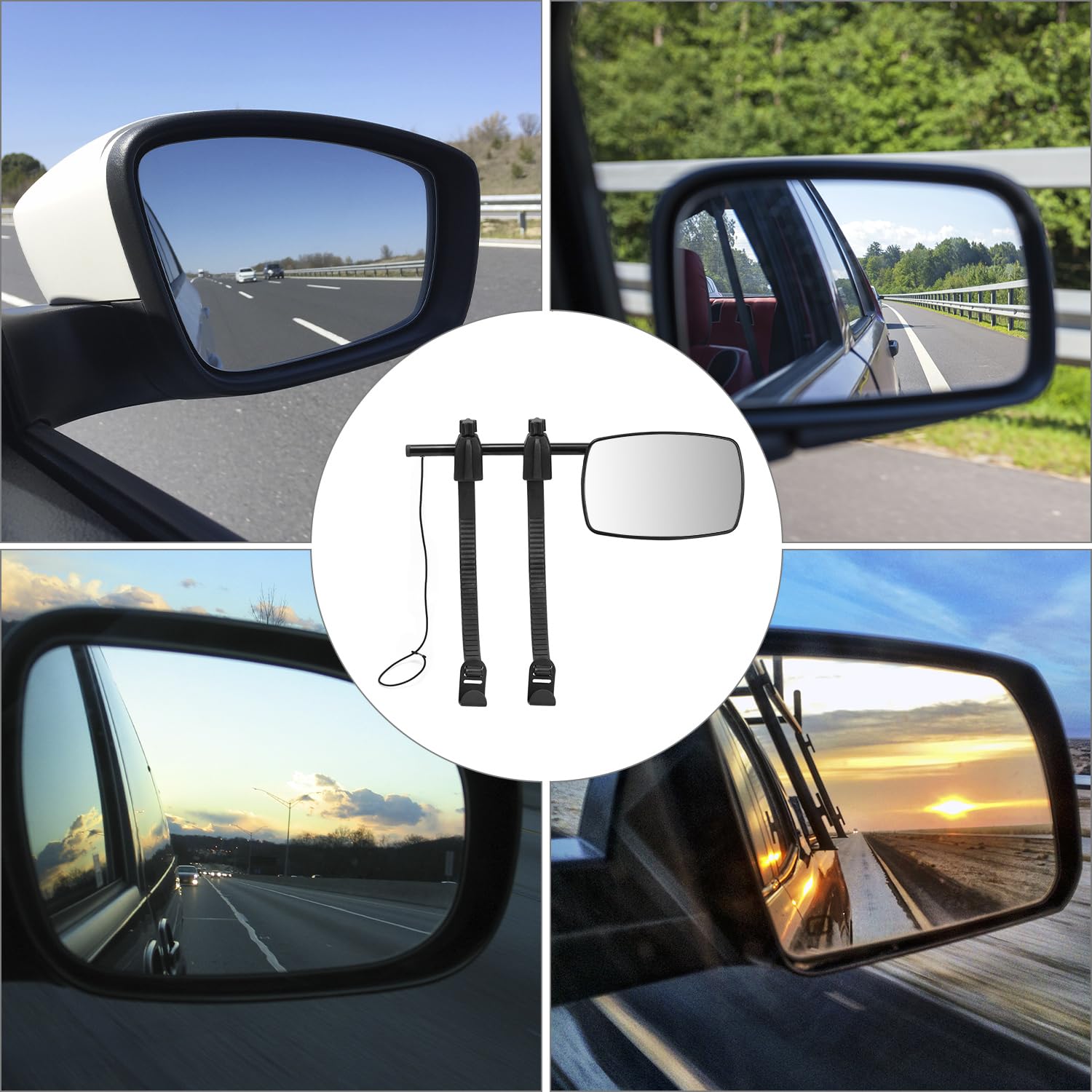 QWORK® 2 Piezas Retrovisor Caravana Universales, Espejo Retrovisor Coche Ajustables con Abrazaderas, Compatibles con SUV, Autocaravanas, Camiones, Remolques, Furgonetas