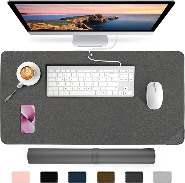 AECCN Leather Desk Mat - Premium Office Desk Pad Protector, PU Leather Desk Blotter Pad, Ultra Soft Waterproof Mouse Mat for Home Office Accessories (Truffle Grey 60 X 35 cm)
