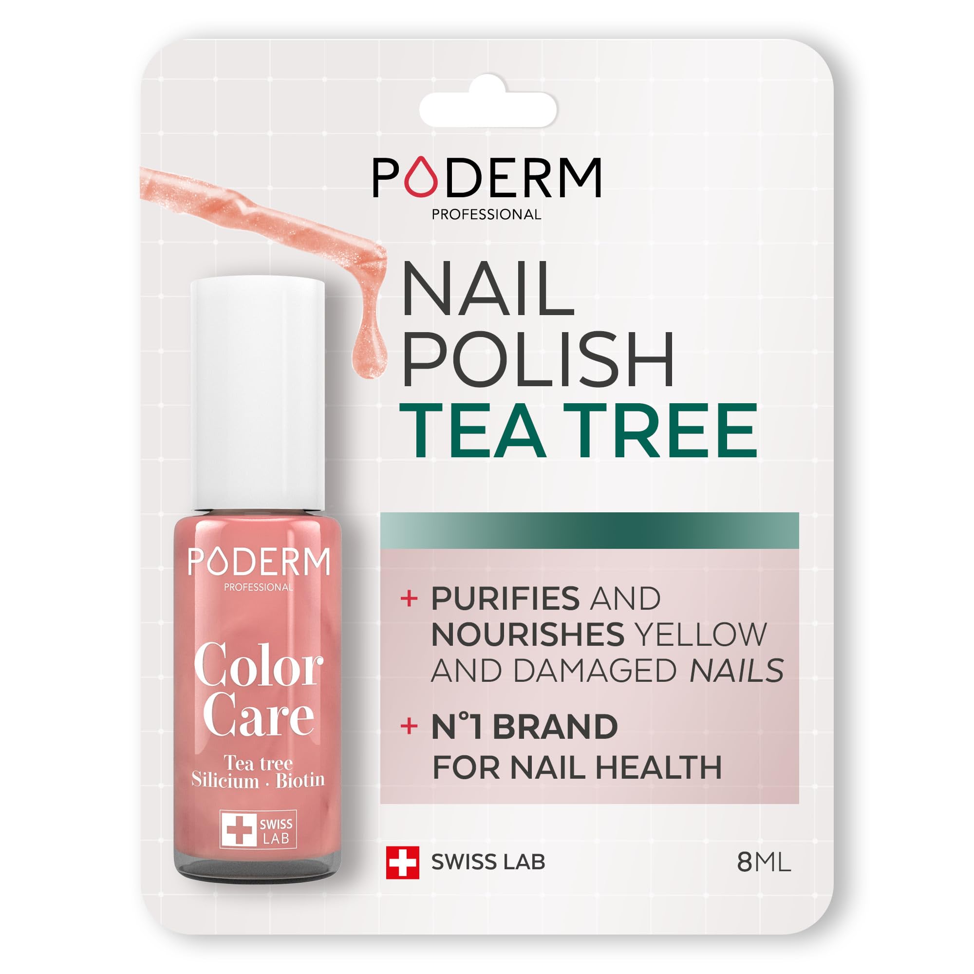 PODERM Swiss-Made Antifungal Nail Polish – Bright Rose Gold | Breathable Treatment - Tea Tree, Silicon & Biotin | Strengthens, Repairs & Conceals Yellow, Brittle & Damaged Nails | Podiatrist-Developed