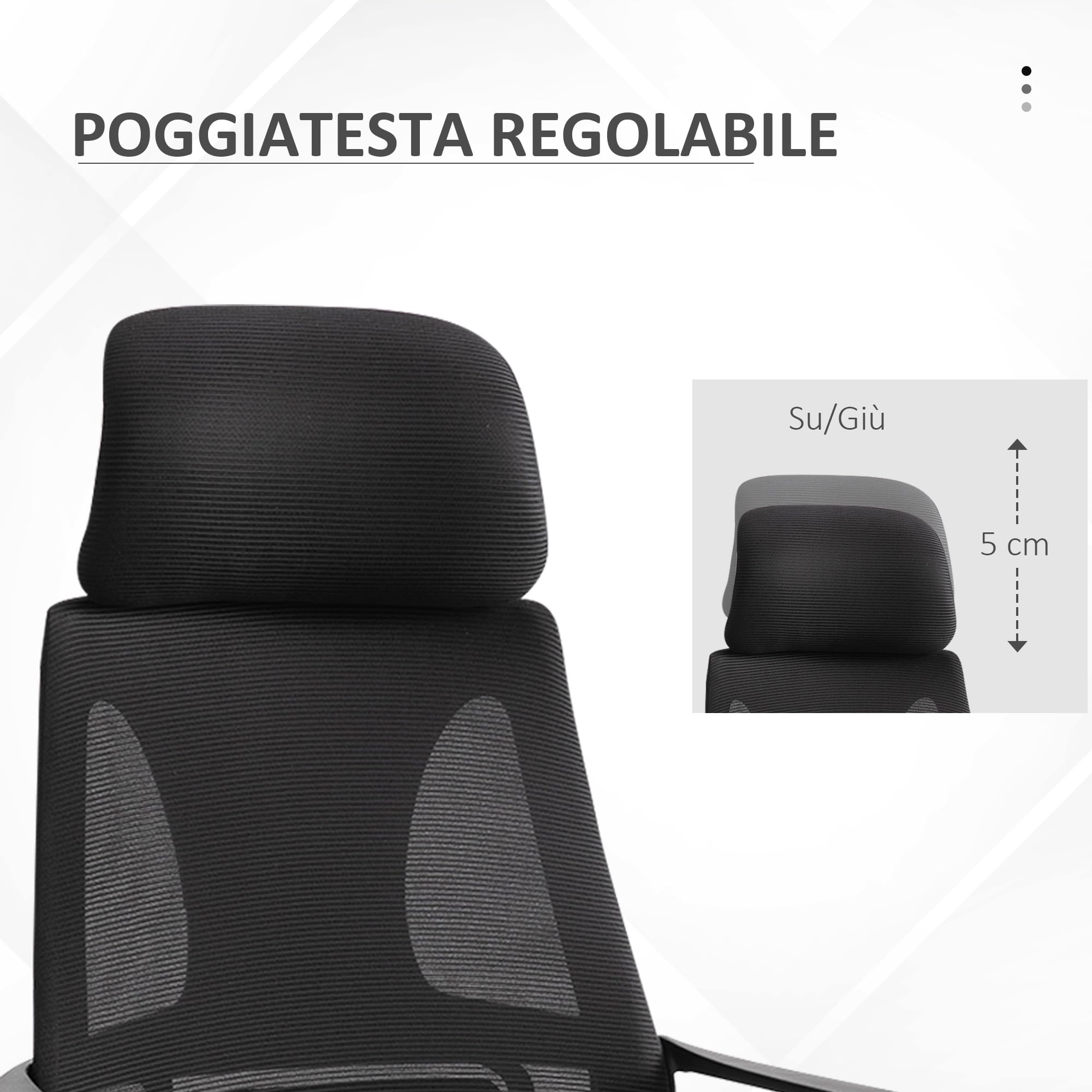 Vinsetto Sedia da Ufficio Ergonomica con Poggiatesta Regolabile Nero | Braccioli, Sedia Scrivania Girevole, Supporto Lombare, Altezza Regolabile, Funzione Dondolo, Tessuto, per Studio