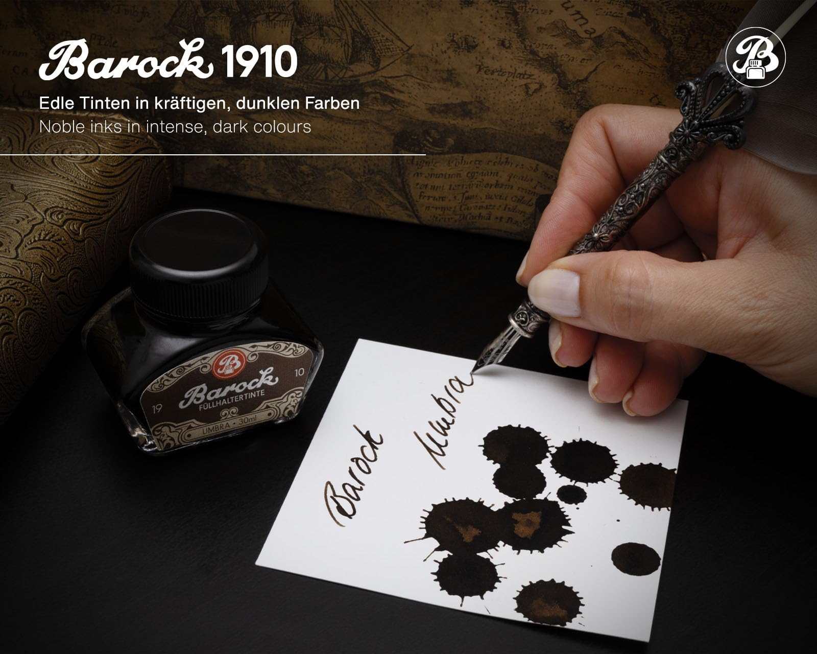 Barock 1910 Atrament do piór wiecznych Umbra z konwerterem, 30 ml, brązowy