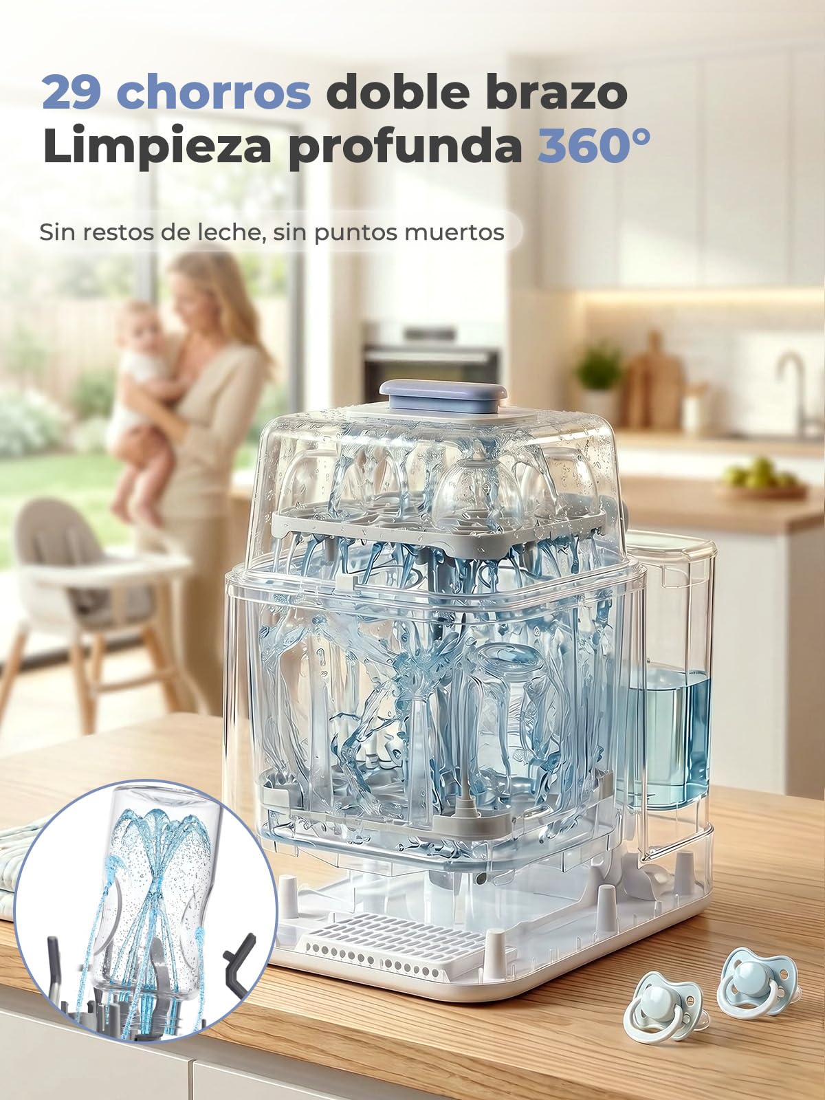 Lavavajillas de Biberones 4 en 1 | Limpiador, Esterilizador, Secador y Almacén | 28 KPa, ciclo rápido de 19 minutos, 168H almacenamiento estéril de, Piezas de Extractores y Bebés