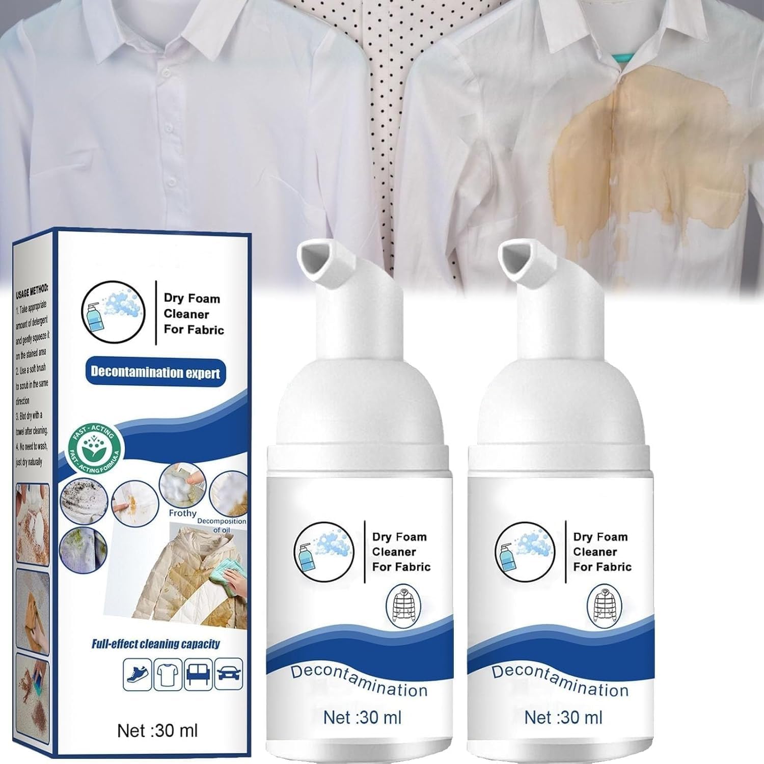 Nettoyant à Mousse Sèche, Spray de Nettoyage à Sec pour Vêtements, Nettoyant à Mousse Sèche