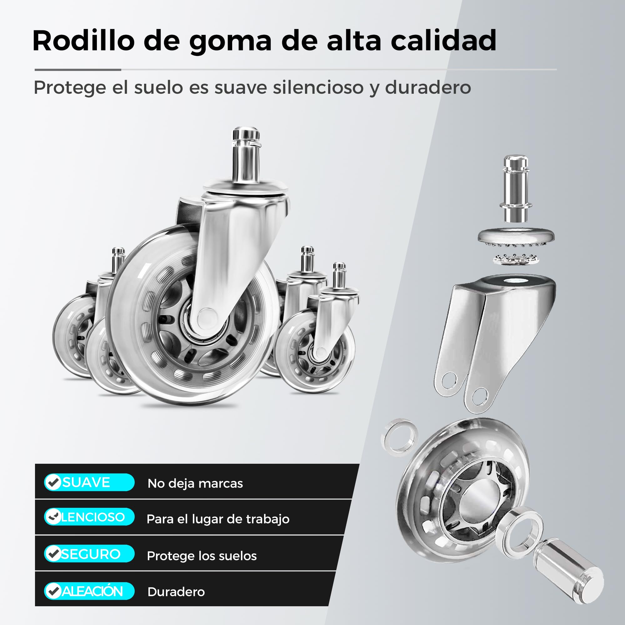 BEWISHOME Taburete con Ruedas, Ajustable giratoria de 360°, Silla de Piel sintética Resistente para Asiento Grueso,Peso de 200 kg, para salón de Belleza, SPA, clínica(Negro)