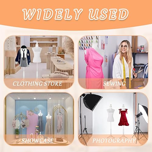 Miniatura 2 de Maniquí de forma de vestido femenino, torso corporal de maniquí con soporte de altura ajustable, forma de vestido blanco con trípode ajustable para