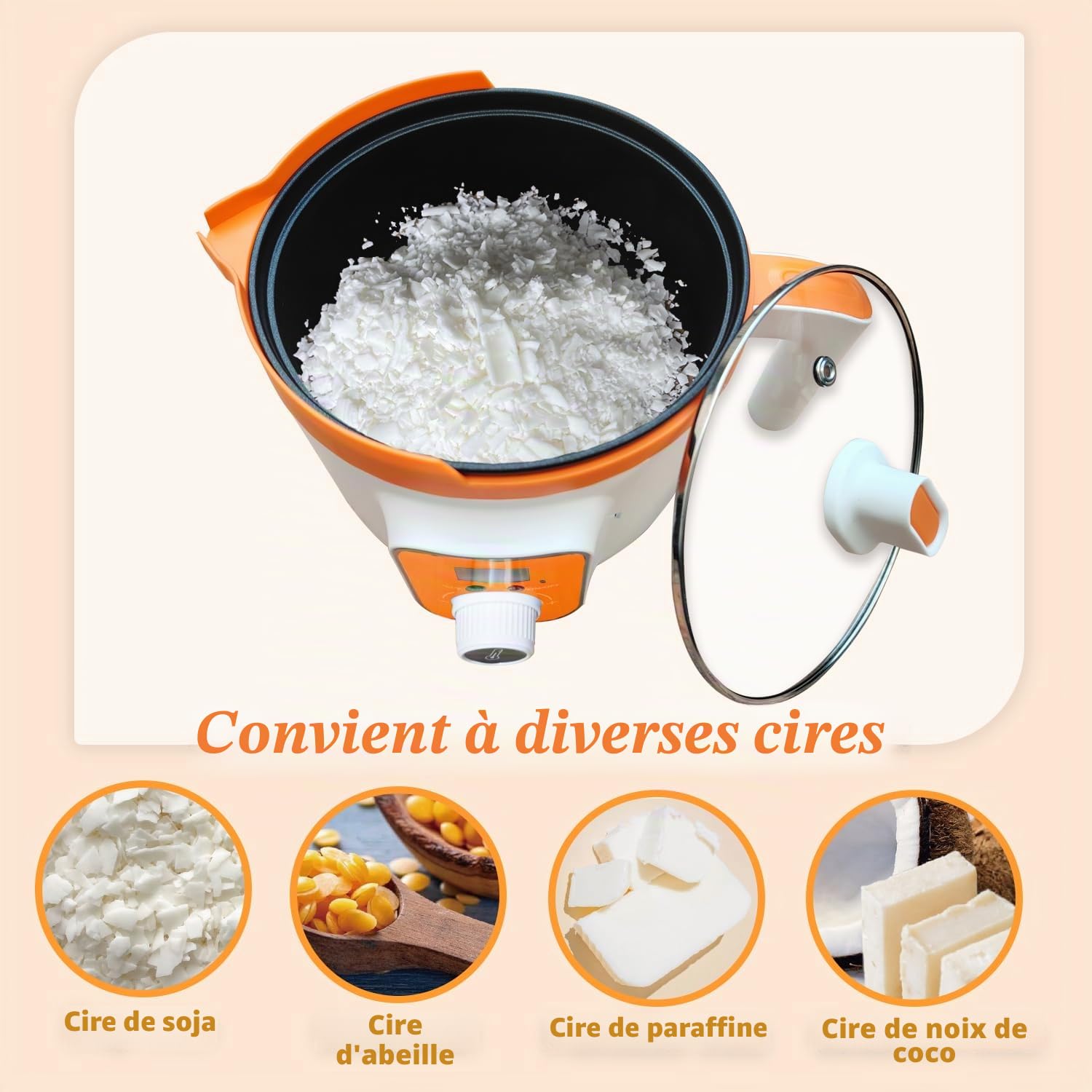 Fondoir à cire électrique avec écran LED, fondoir numérique pour cire de bougie avec bec verseur, machine à bougies à température constante
