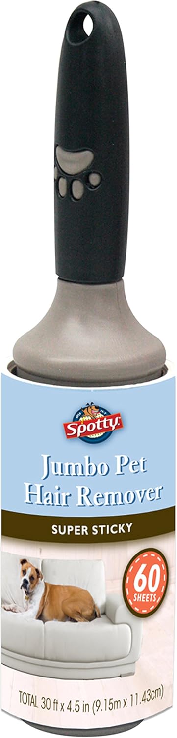 Spotty Jumbo Extra Sticky, Adhesive Lint Roller Pet Cat & Dog Hair Remover for Clothes and Furniture, 60 Sheet ct
