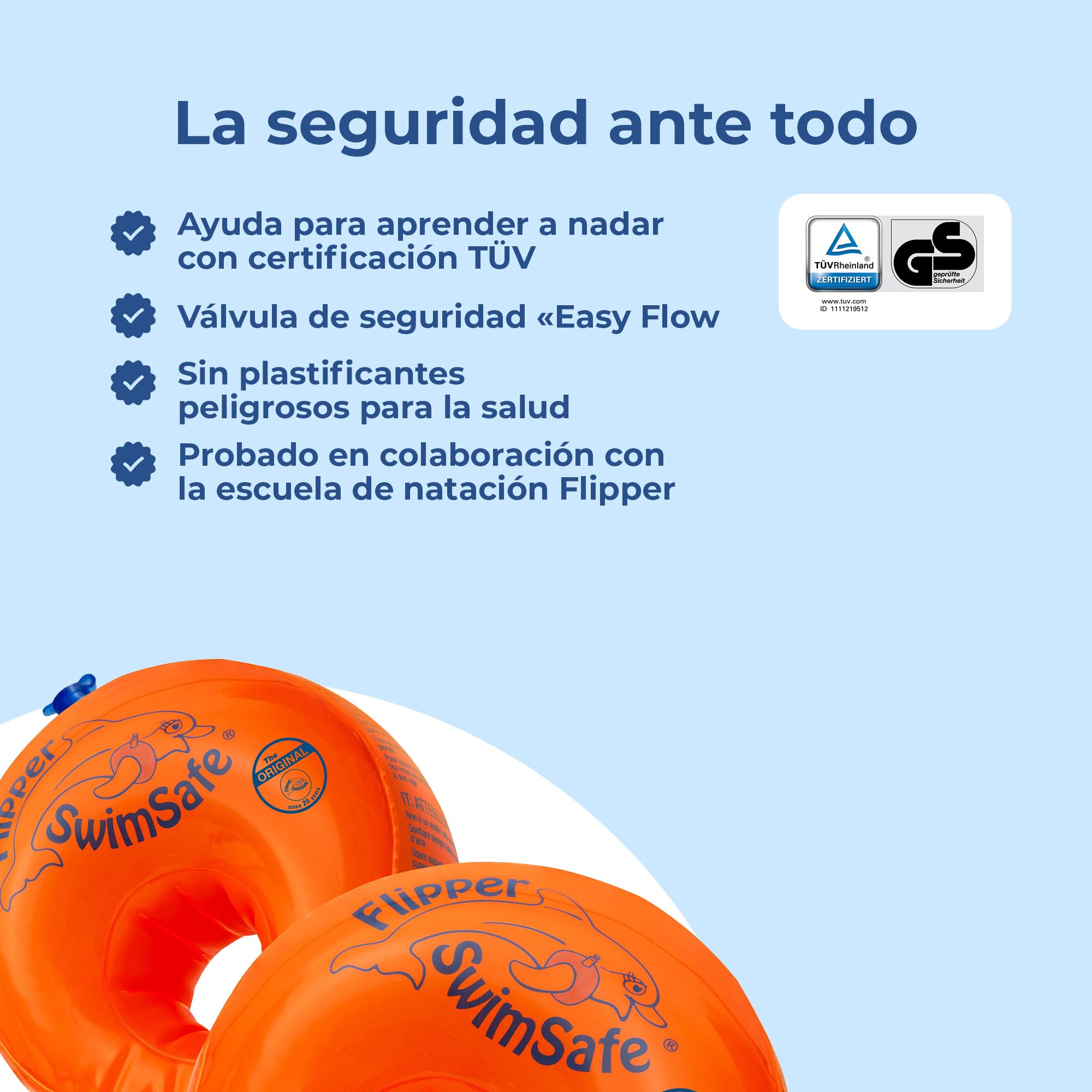 Flipper SwimSafe - Ayuda de natación para niños pequeños, Manguitos con núcleo de Espuma de Polietileno irrompible para Aprender a Nadar, Ganador de la Prueba Stiftung Warentest 05/2024