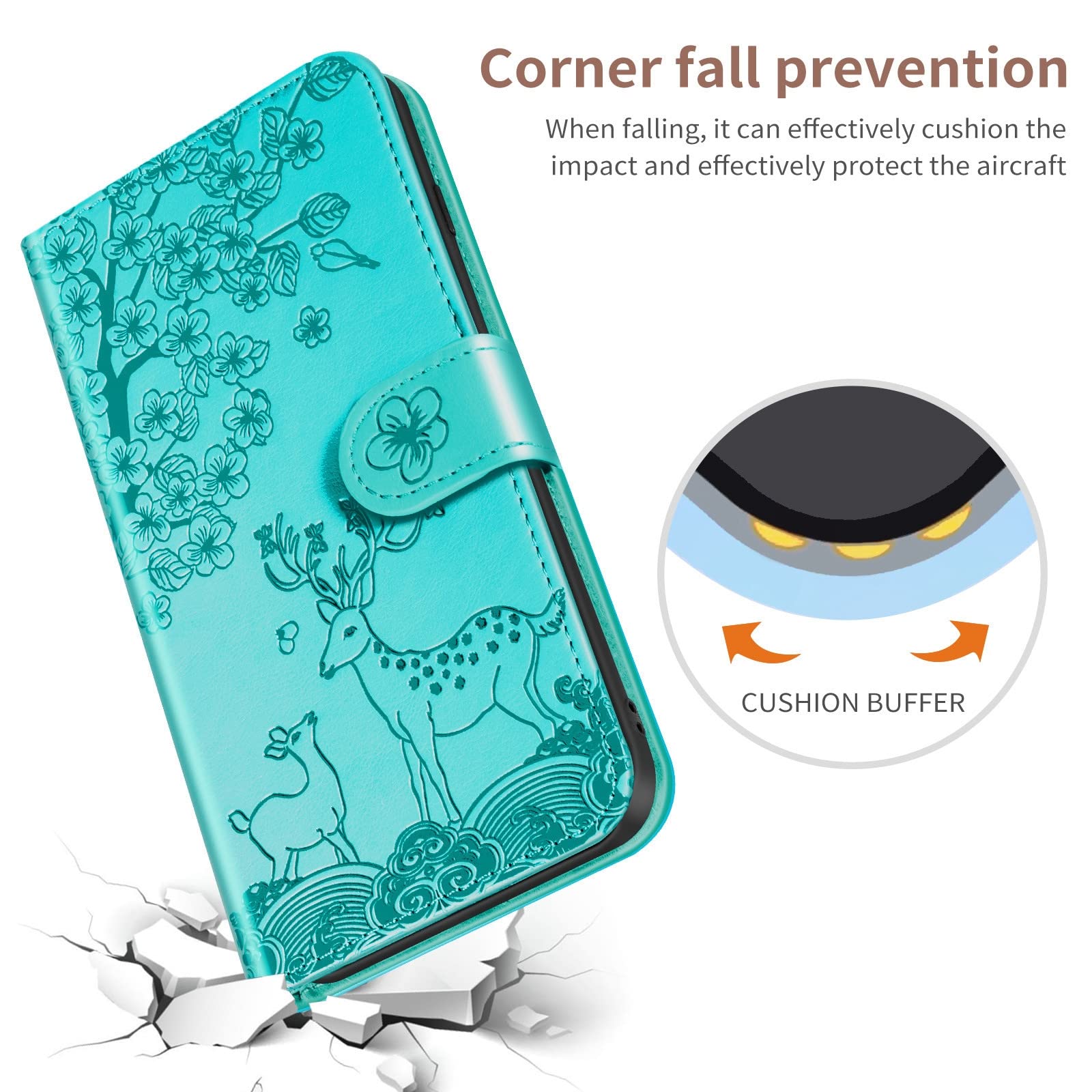 Etui do Samsung Galaxy S22/S22 Plus/S22 Ultra, wytłaczany jeleń skóra PU, portfel etui z przegródkami na karty podpórka, magnetyczne etui na telefon z klapką, zielony, S22 Ultra 6,8"