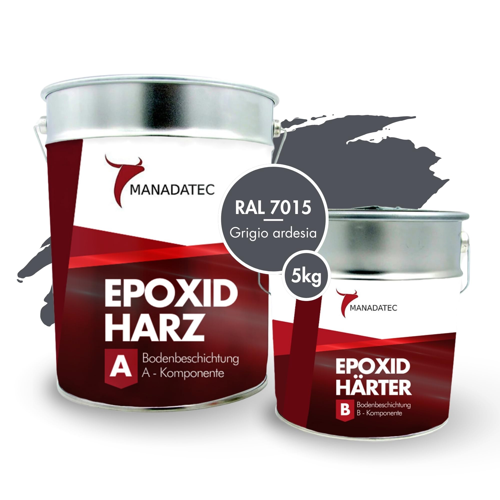 MANADETEC Resina epossidica 2k per rivestimento di pavimenti 5kg I Grigio ardesia RAL 7015 I Senza solventi, ecologico, inodore I Rivestimento per pavimenti di garage e cantine I Antiurto