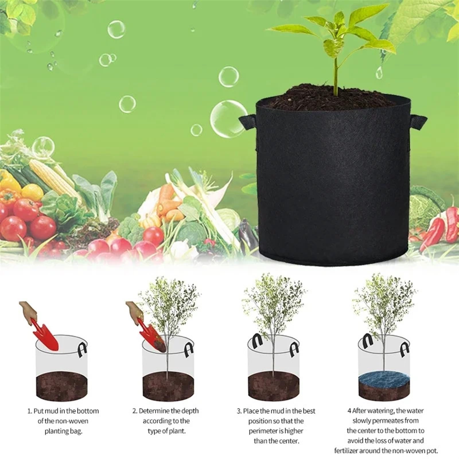 Bolsas De Cultivo 5 Bolsas de Cultivo de 3/4/5/7 galones, de Fieltro de Tela, for macetas de Flores, for jardín, Verduras, Tomates, Patatas para Plantas, Verduras(20Gallons 55x30cm)