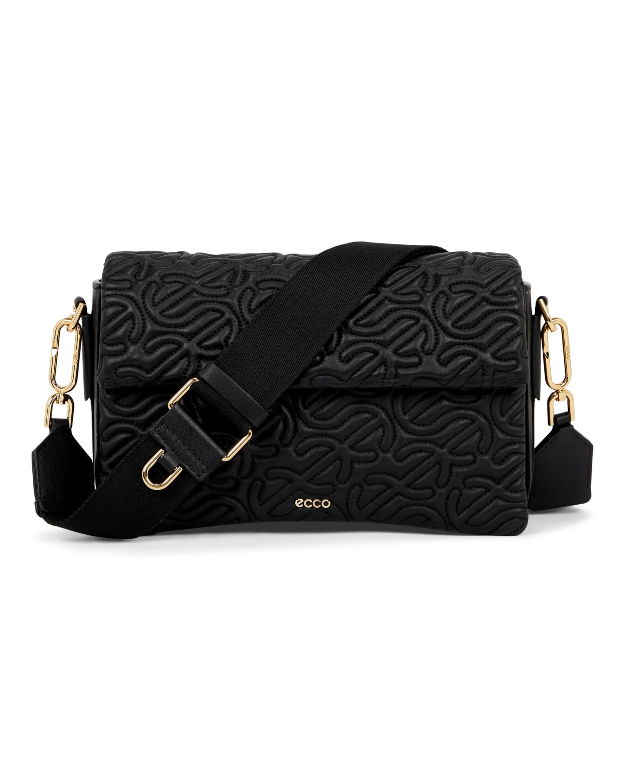 ECCO Large Pinch Crossbody, Czarna pikowana fala skóra, Large