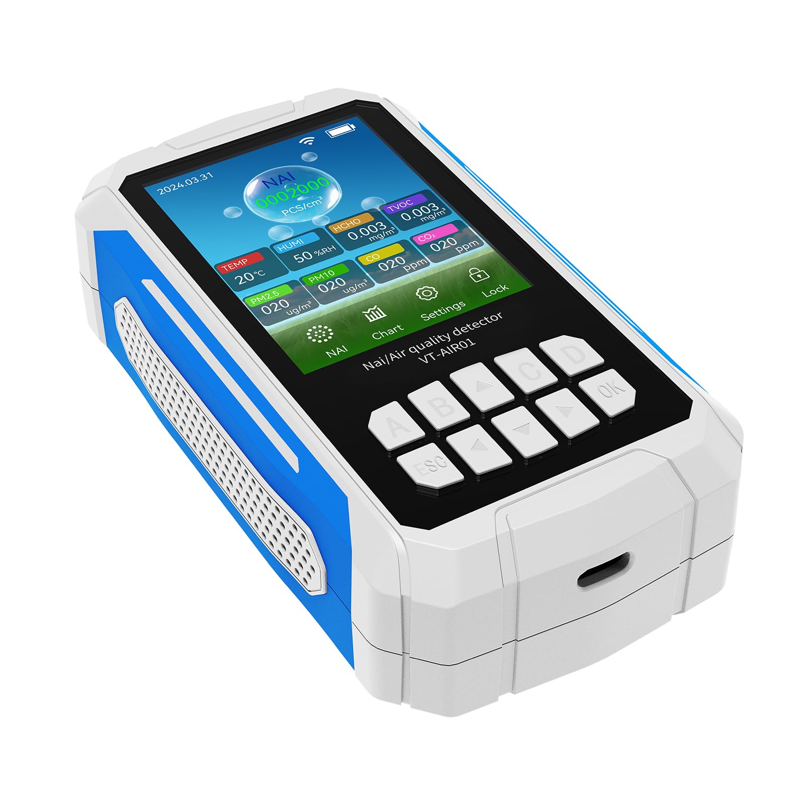 Fafeicy Misuratore di qualità Dell'aria 10 in 1 Tester di qualità Dell'aria Interna Misuratore di con Rilevatore di Ioni Negativi PM2.5 PM10 CO2 VOC Umidità di (WHITE)