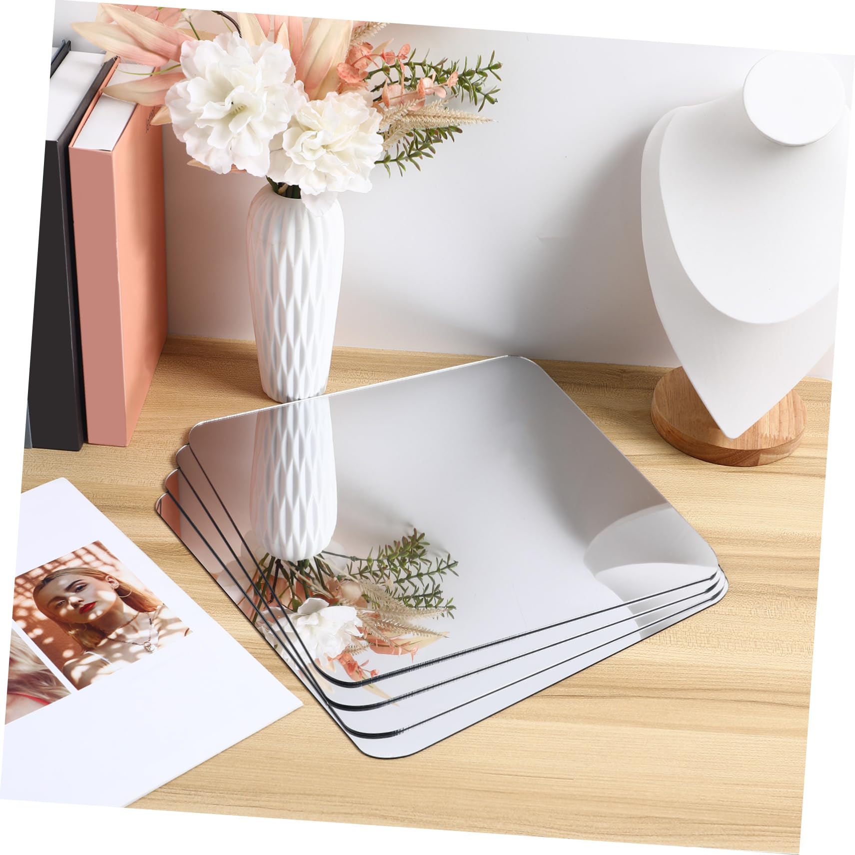Cabilock 4 pezzi Specchi Adesivi Acrilico Flessibile Specchi Decorativi Autoadesivi per e Porte Bagno Resistenti e Infrangibili Installazione