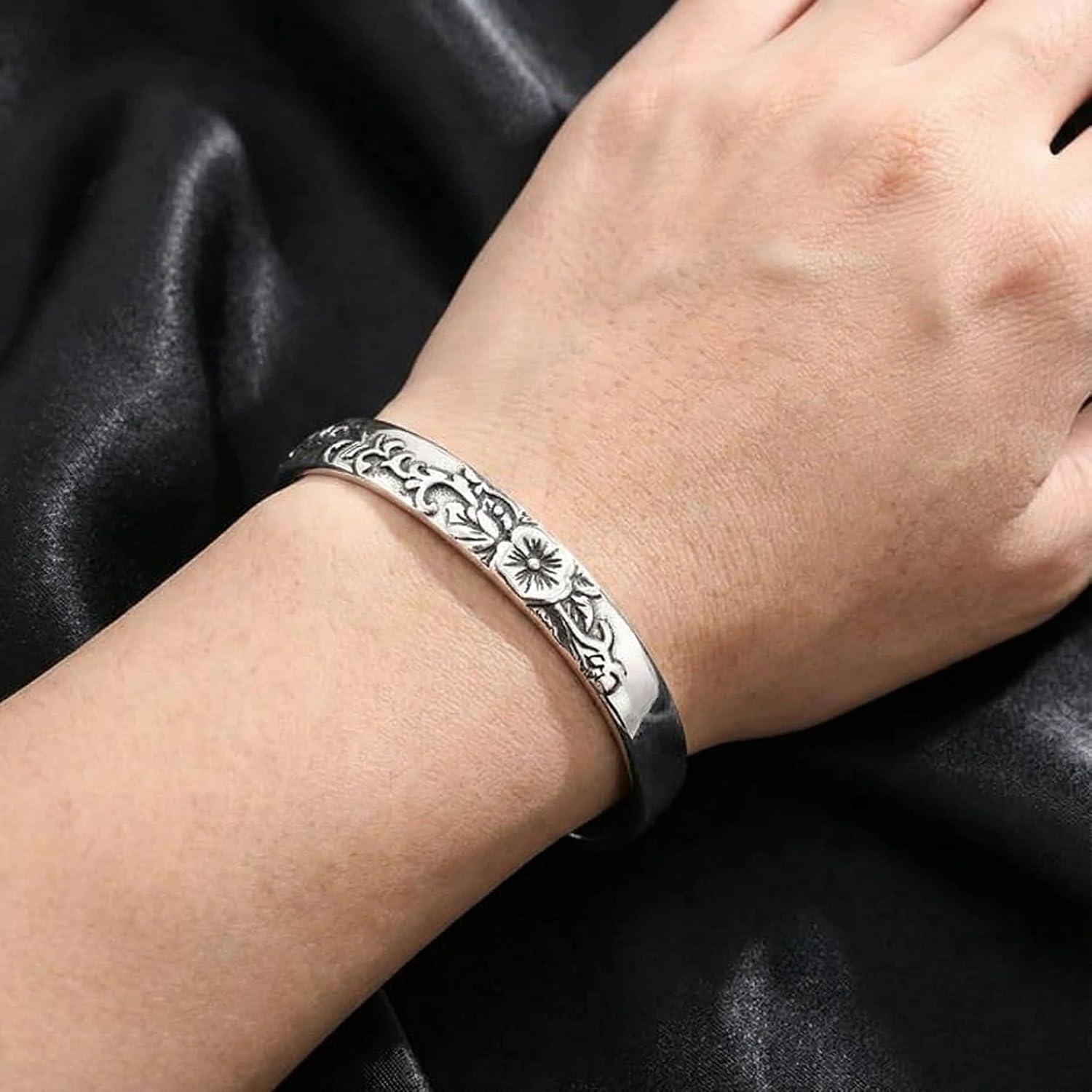 YWMAN Celtic Flower Cuff Bracelet, Vintage Floral Open Cuff Bangle, Stainless Steel Medieval Plants Pattern Bracelet Jewelry Gift for Men Women - Image 5